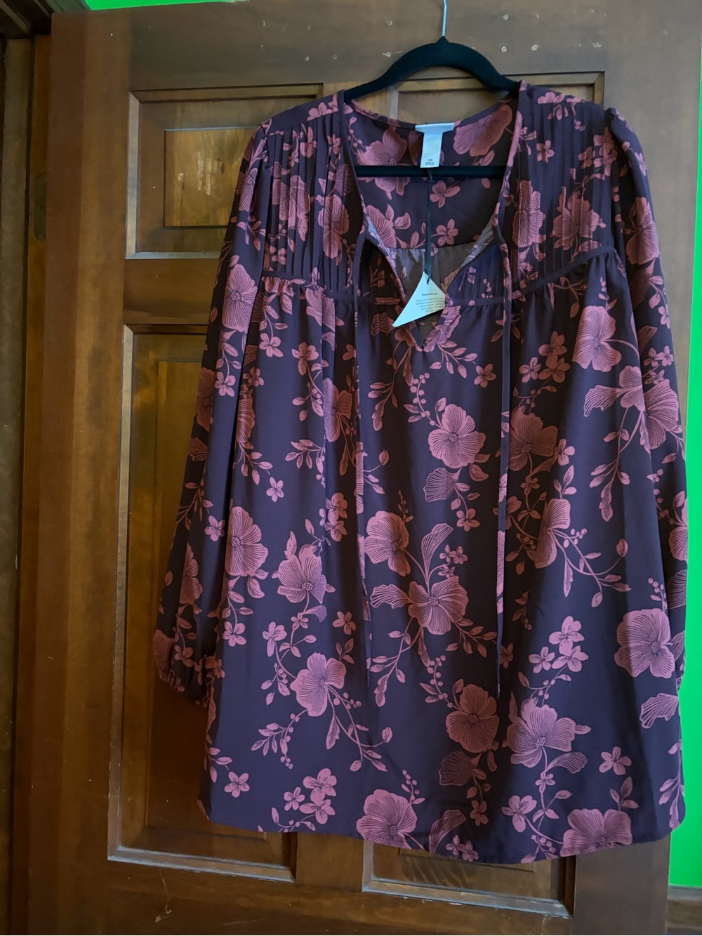 Ava & Viv Black Tunic with Rose Pink Floral Pattern